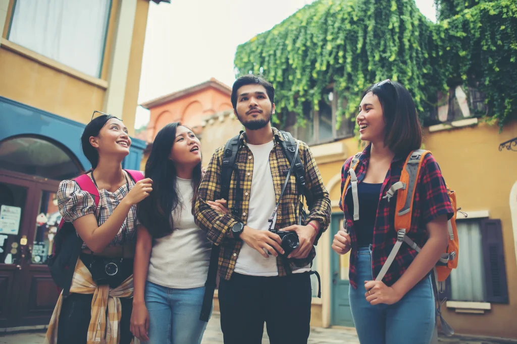 group-friends-meeting-city-center-having-fun-together-walking-through-urban